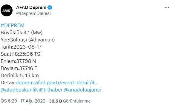 Adıyaman'da 4,1 büyüklüğünde deprem Adıyaman'da 4,1 büyüklüğünde deprem