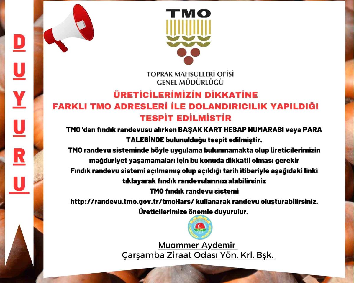 Fındık Üreticilerine Dolandırıcılık Uyarısı