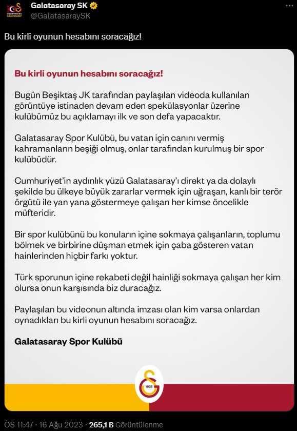 Galatasaray'dan Beşiktaş'ın Rashica transfer videosuna sert yanıt