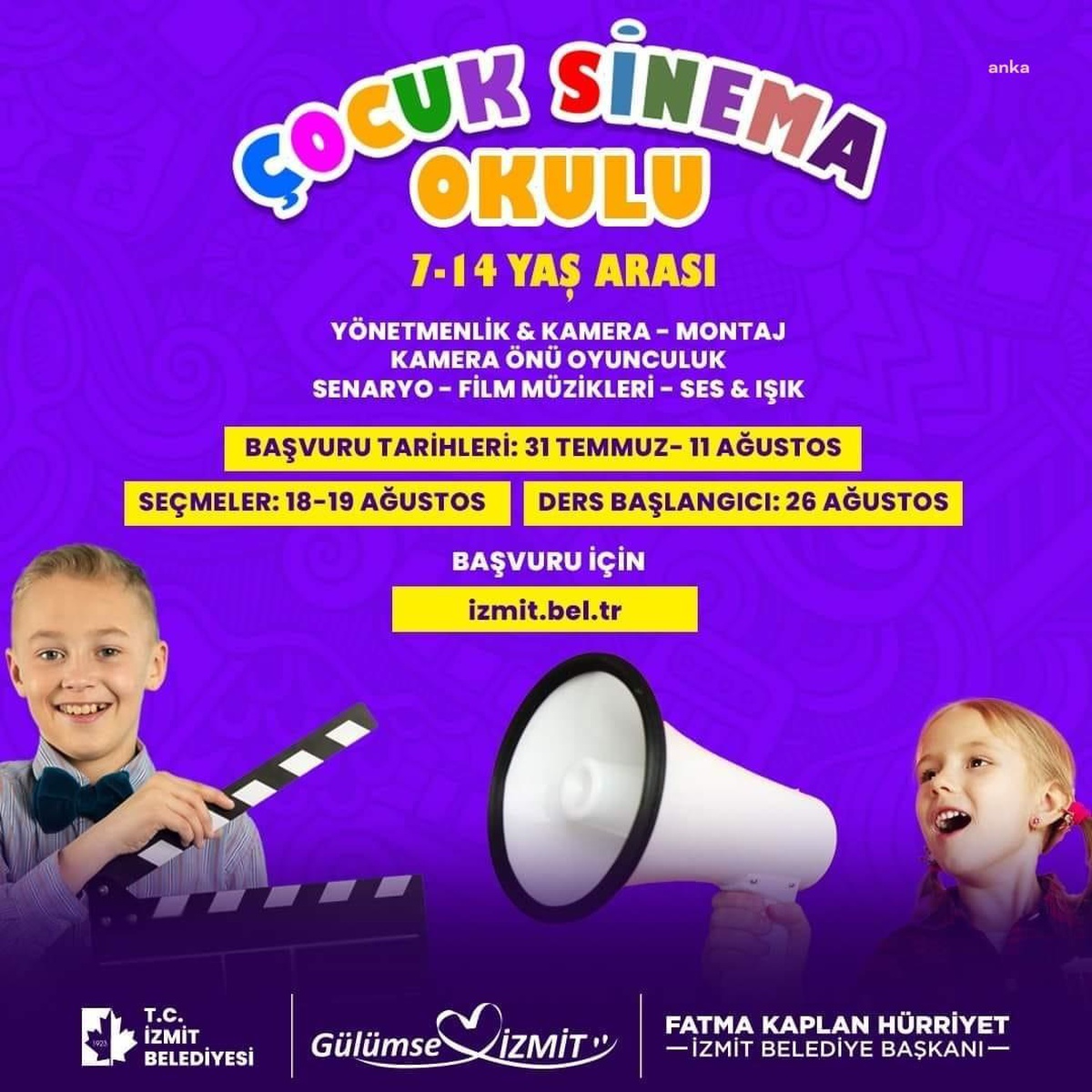 İzmit Belediyesi ve Çocuk Sinema Okulu\'na 628 başvuru geldi