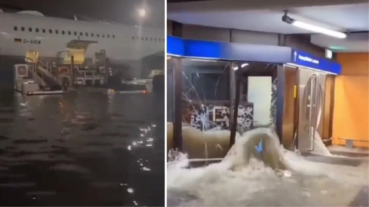 Almanya\'da şiddetli yağışların etkisiyle Frankfurt Havalimanı sular altında kaldı
