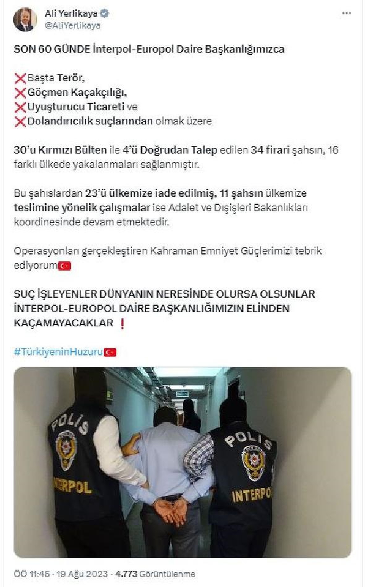 İçişleri Bakanı: Yakalanan 34 firariden 23\'ü Türkiye\'ye iade edildi