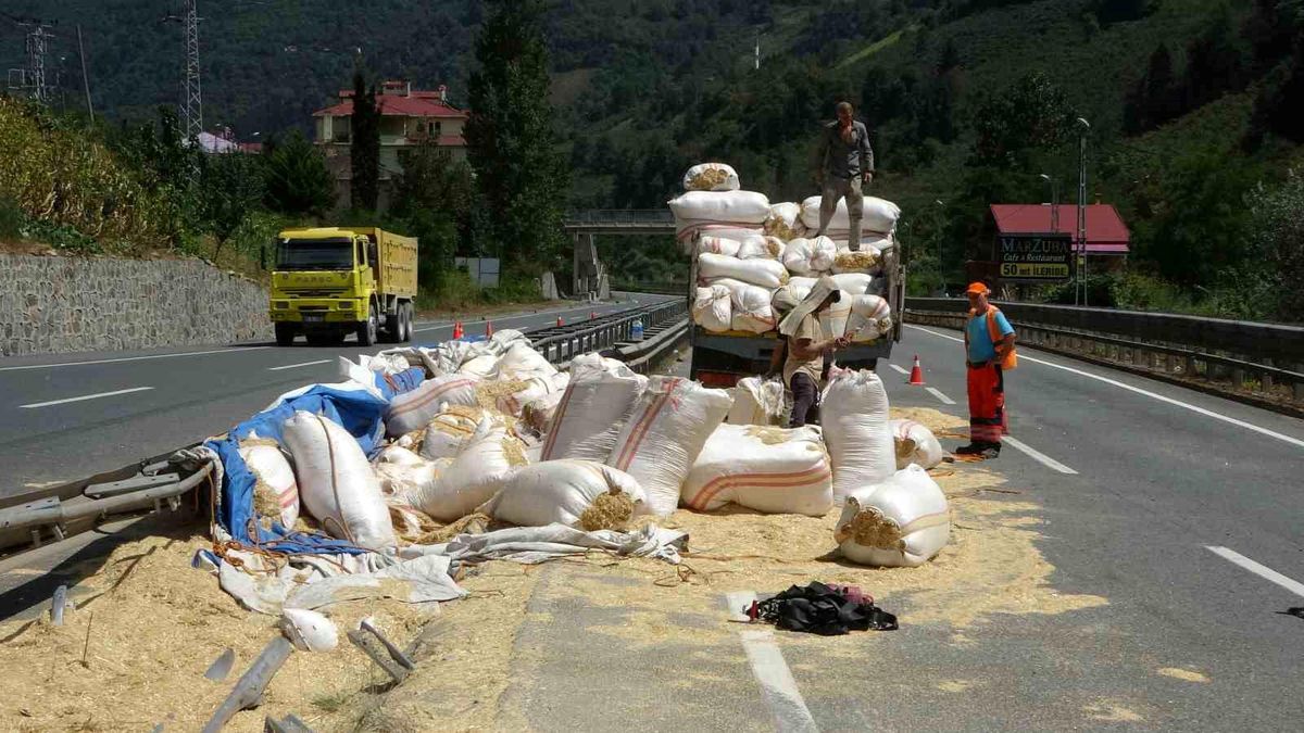 Trabzon\'da Saman Yüklü Kamyon Devrildi: 1 Yaralı
