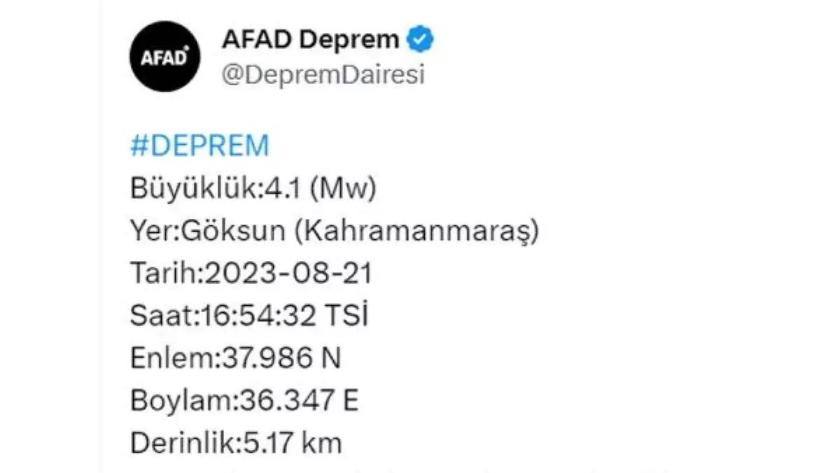 Kahramanmaraş\'ta 4.1 büyüklüğünde deprem