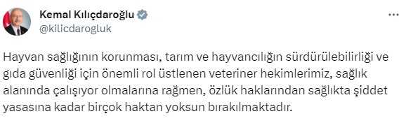 Kılıçdaroğlu: Veteriner hekimlerin sorunları çözülmeli Kılıçdaroğlu: Veteriner hekimlerin sorunları çözülmeli