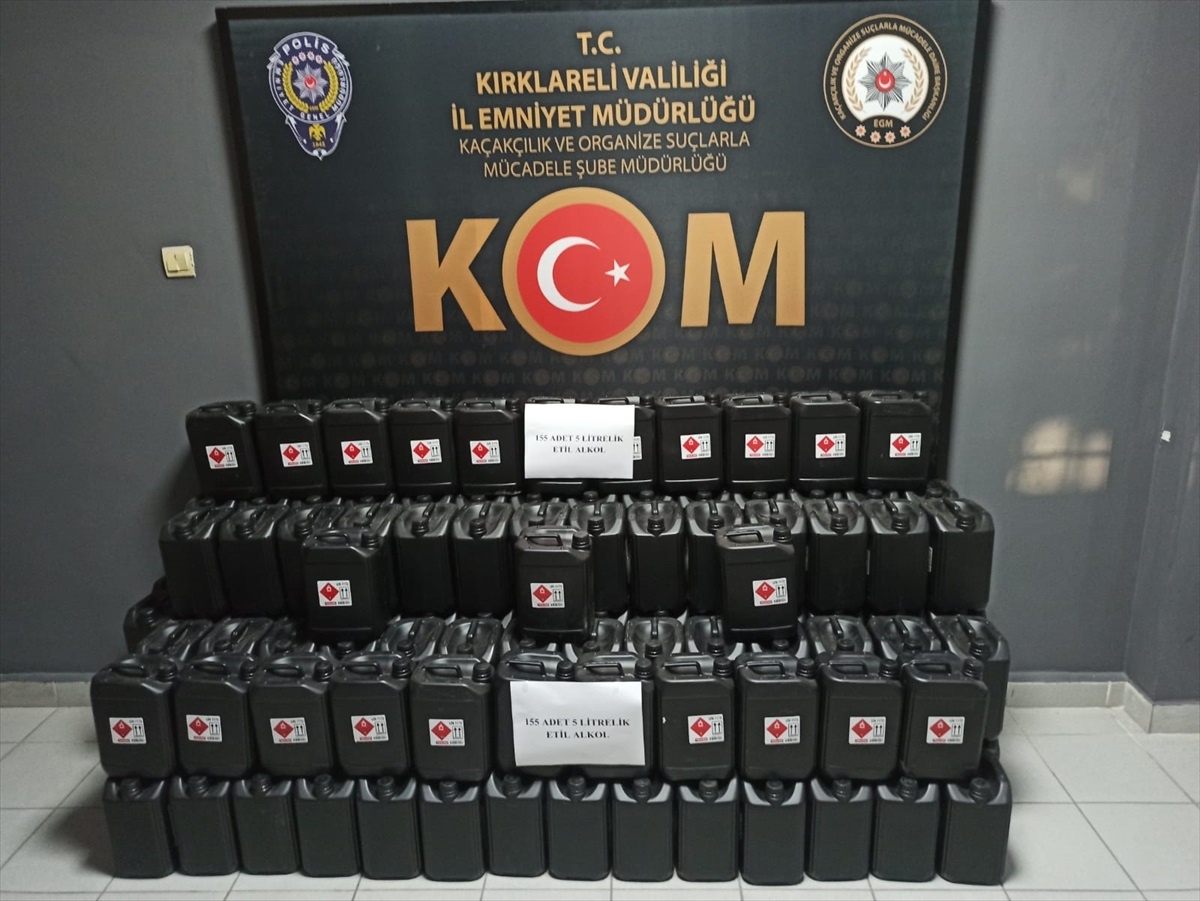 Kırklareli\'nde 775 litre etil alkol ele geçirildi, 1 şüpheli gözaltına alındı
