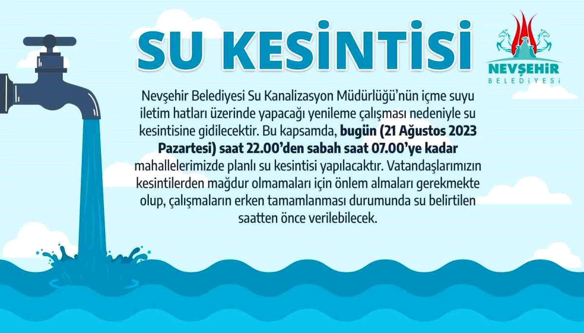Nevşehir\'de Şehir Merkezinde Planlı Su Kesintisi