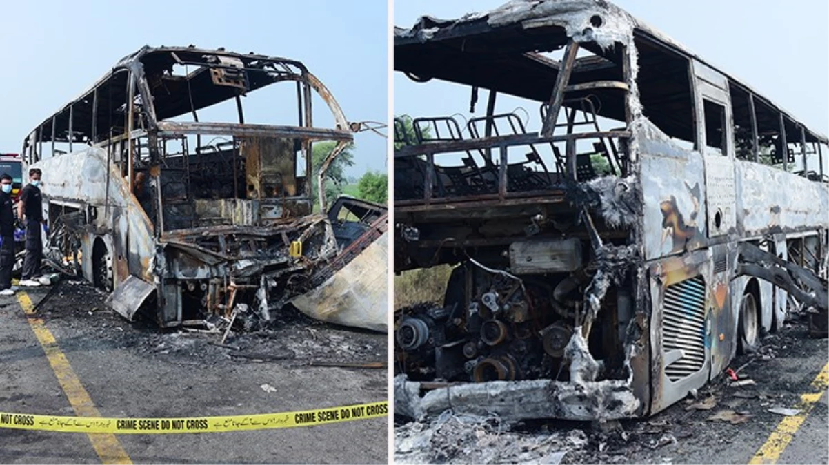 Pakistan\'da kaza yapan otobüs yandı: 20 ölü, 15 yaralı