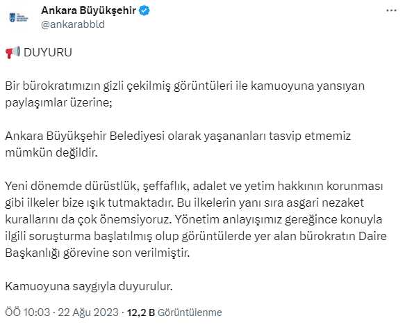 Belediye çalışanına küfreden ABB Sosyal Hizmetler Daire Başkanı görevden alındı Belediye çalışanına küfreden ABB Sosyal Hizmetler Daire Başkanı görevden alındı