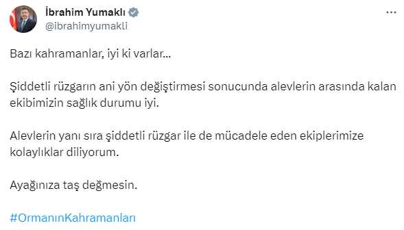 Bakan Yumaklı'dan yangında mücadele eden kahramanlara övgü Bakan Yumaklı'dan yangında mücadele eden kahramanlara övgü
