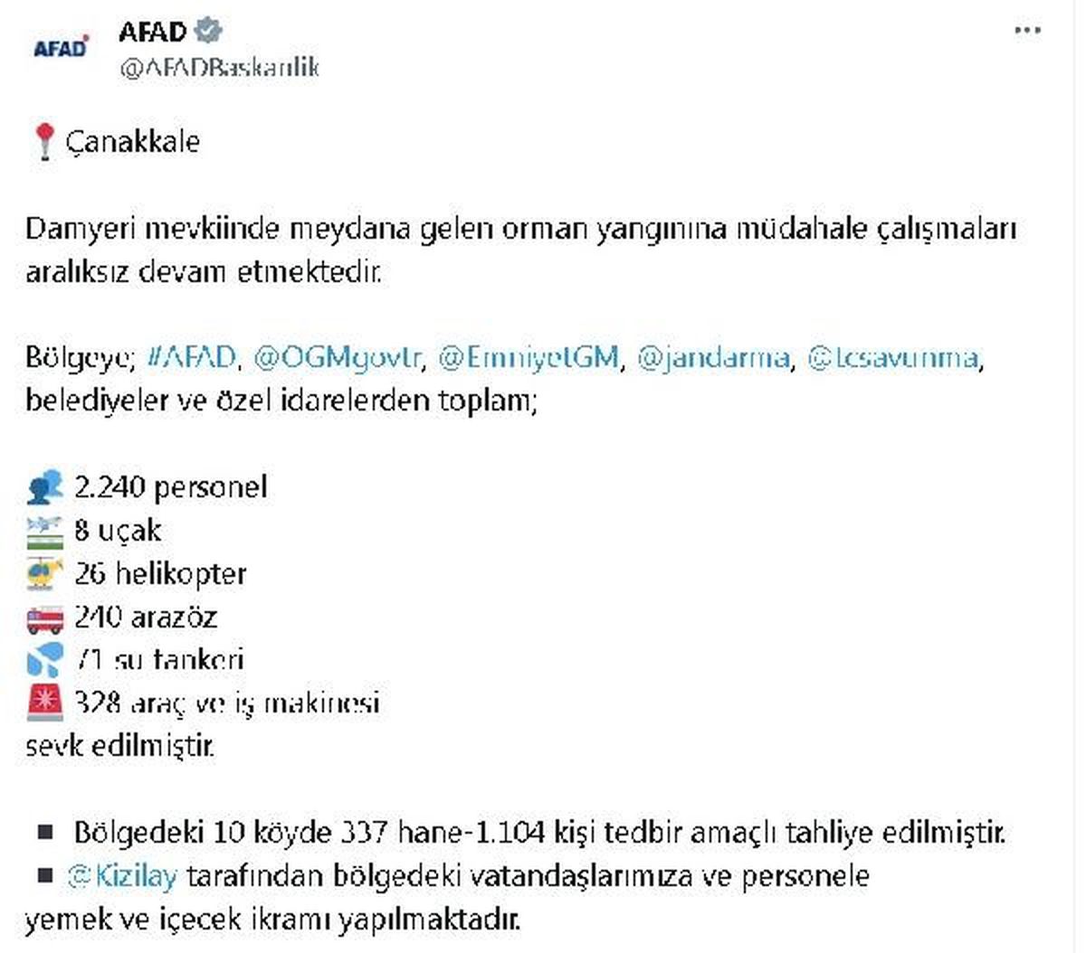Çanakkale\'deki Orman Yangınına Müdahale Sürüyor