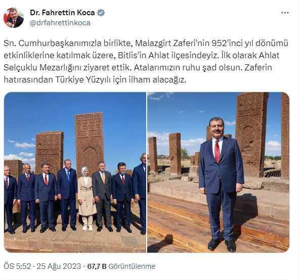 Ahlat Selçuklu Mezarlığı'nı ziyaret eden Bakan Koca'nın gururlu pozu