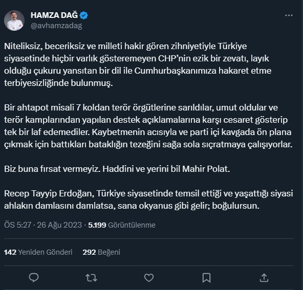 CHP'li Mahir Polat'ın Erdoğan'ı hedef alan sözlerine AK Parti cephesinden yanıt
