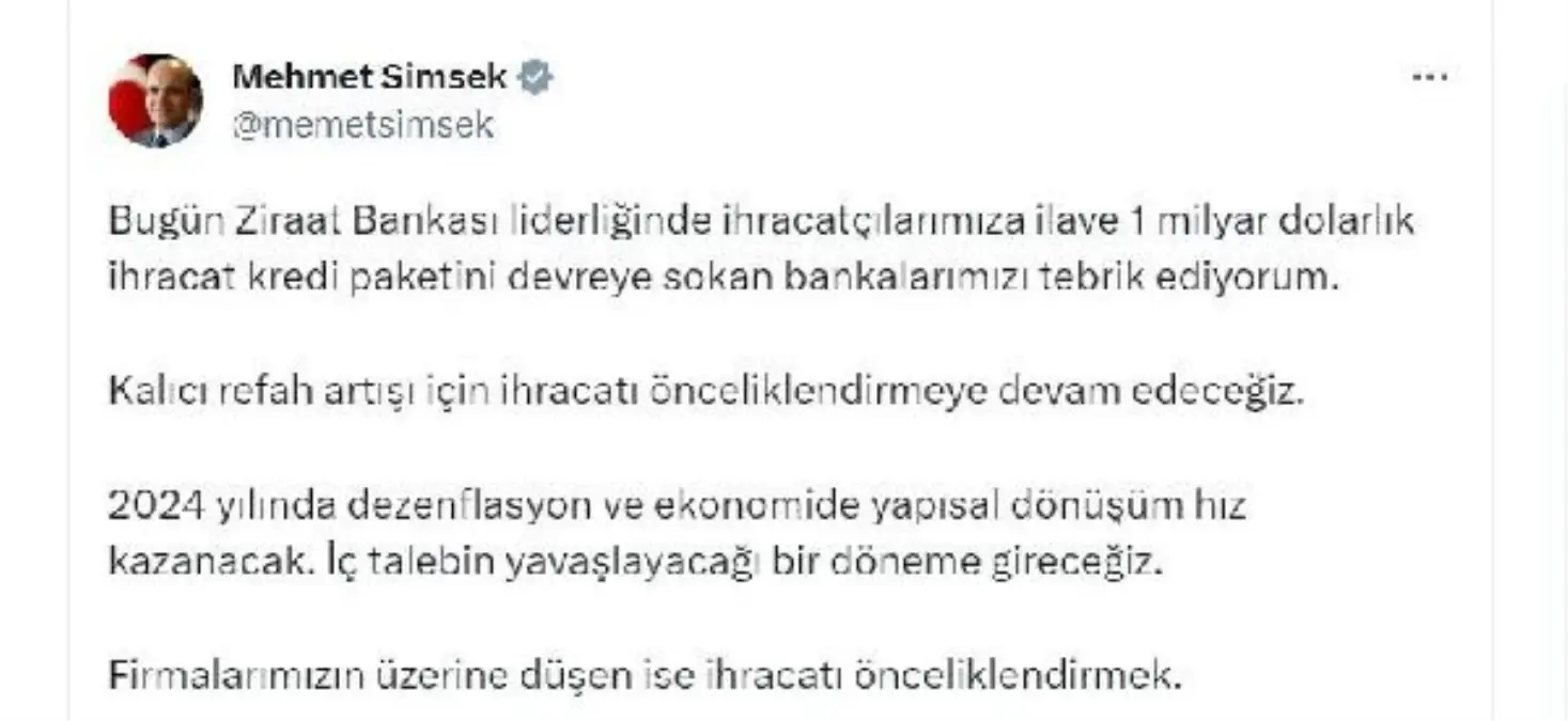 Bakan Şimşek: İhracatı Önceliklendirmeye Devam Edeceğiz