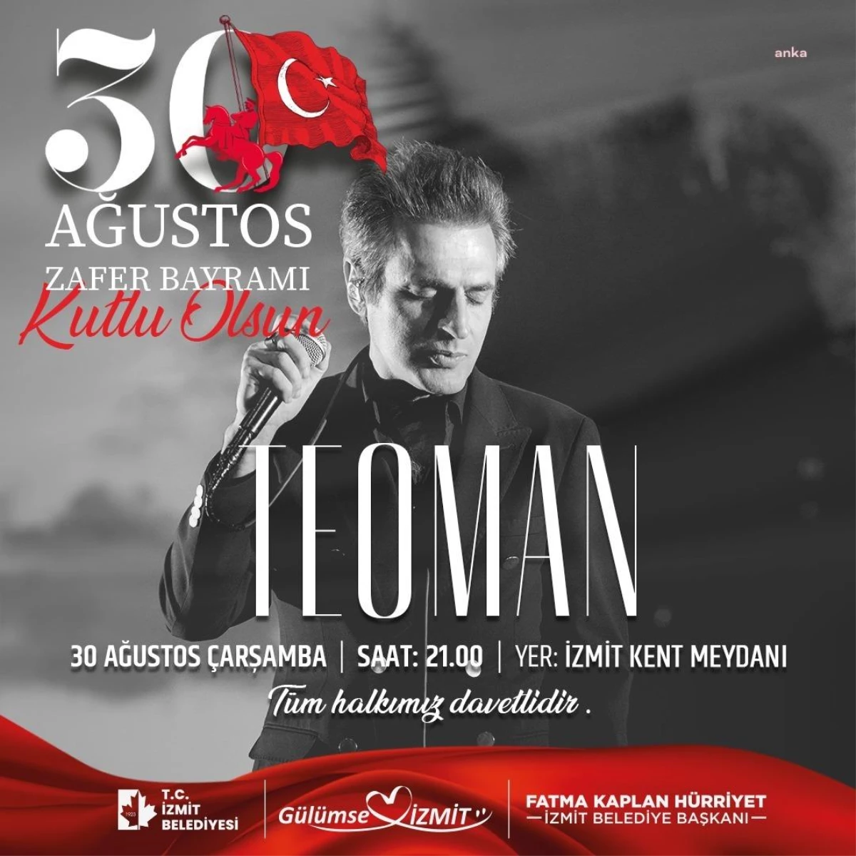 İzmit Belediyesi, 30 Ağustos\'ta Teoman konseriyle bayram coşkusunu taçlandıracak
