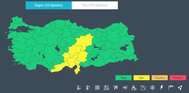Meteoroloji'den 8 kent için sarı kodlu uyarı Meteoroloji'den 8 kent için sarı kodlu uyarı