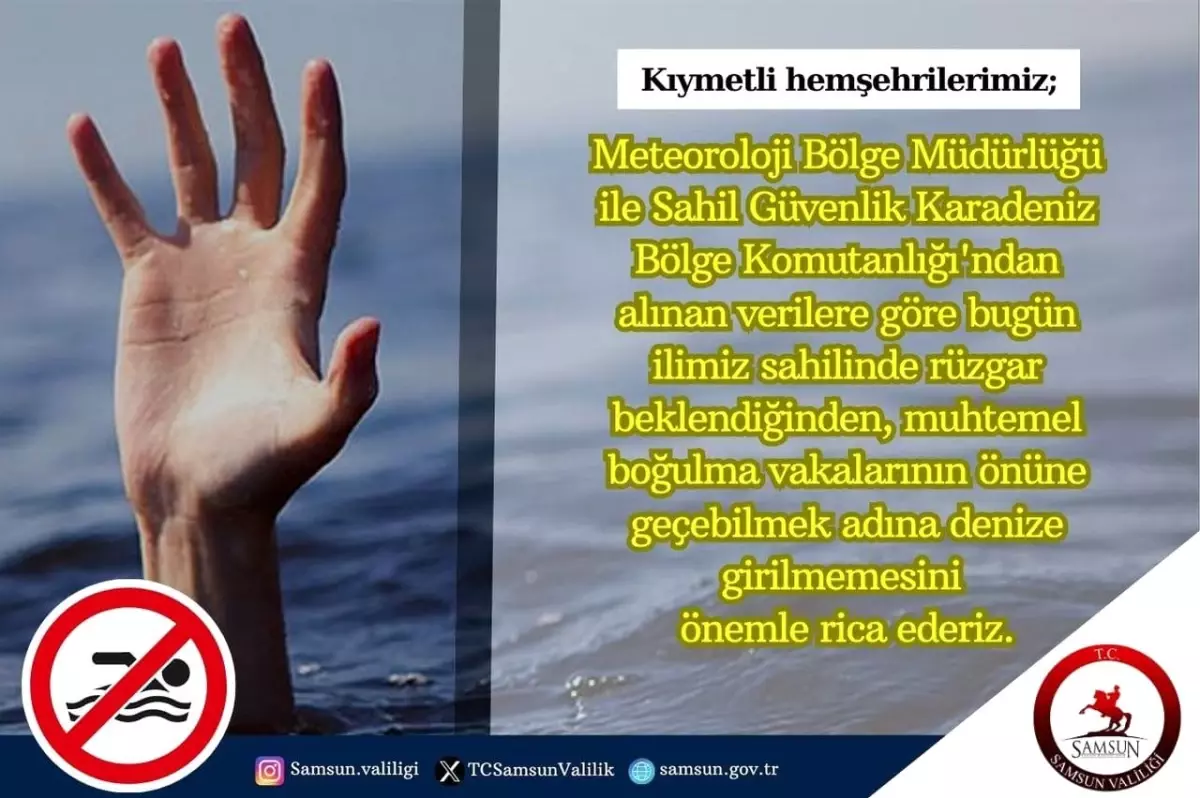 Samsun Valiliği Rüzgarlı Havalarda Denize Girmemeyi Uyardı