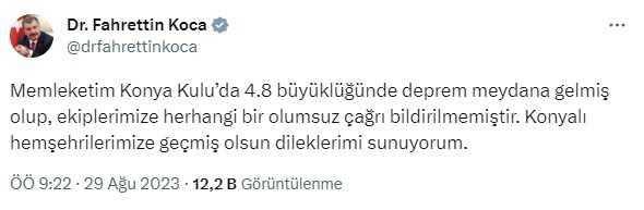 Son Dakika: Konya'nın Kulu ilçesinde 4.8 büyüklüğünde deprem