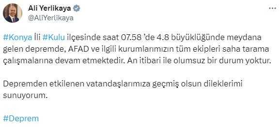 Son Dakika: Konya'nın Kulu ilçesinde 4.8 büyüklüğünde deprem