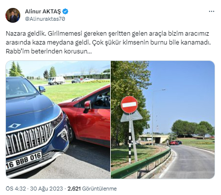 Bursa Büyükşehir Belediye Başkanı Alinur Aktaş'ın TOGG'u kazaya karıştı