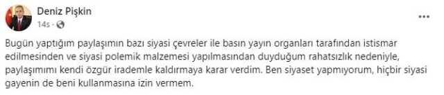 Siyasi Çevreler ve Basın Yayın Organları Tarafından Paylaşımı İstismar Edilen Kişi: 'Siyaset Yapmıyorum'