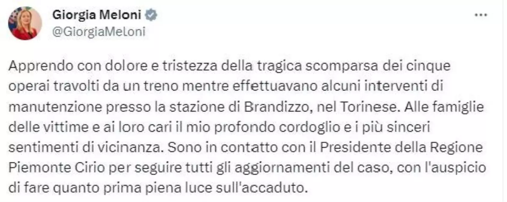 İtalya Başbakanı Meloni, tren kazasında hayatını kaybeden işçiler için taziye mesajı yayınladı