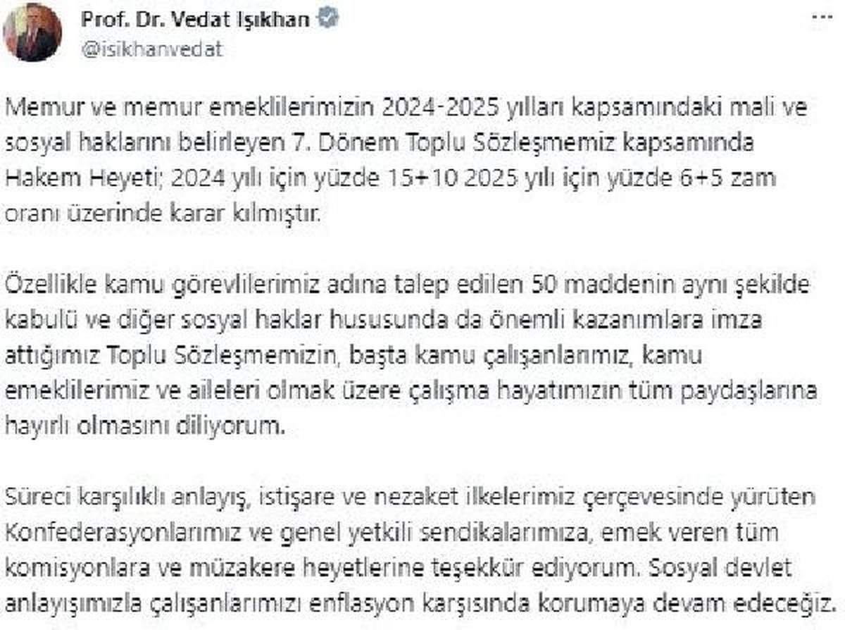 Bakan Işıkhan: Çalışanlarımızı enflasyon karşısında korumaya devam edeceğiz