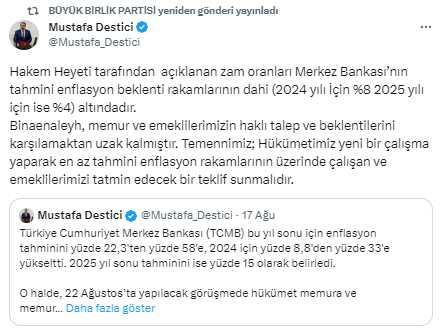 Memur zammını yetersiz bulan BBP lideri Destici'den hükümete çağrı: Yeni bir çalışma yapılmalı
