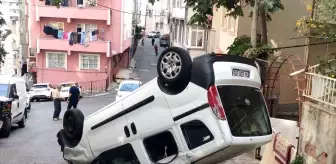Kağıthane'de freni tutmayan araç takla attı