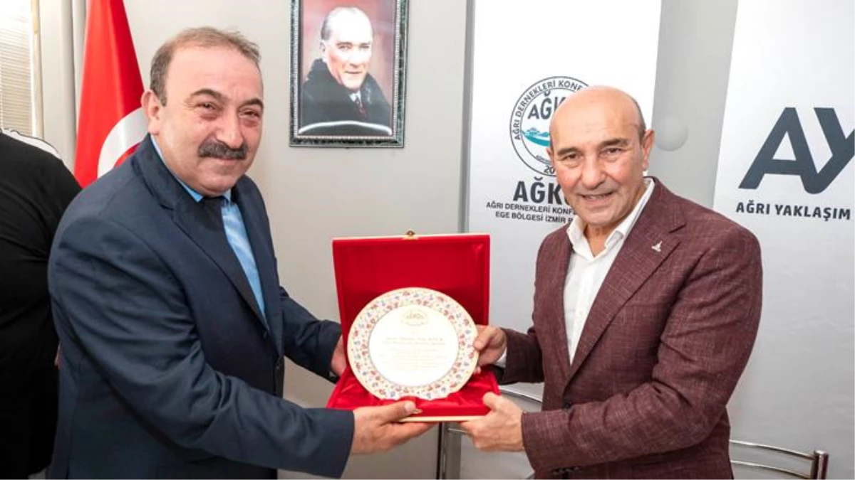 İzmir Büyükşehir Belediye Başkanı Tunç Soyer, Ağrı Dernekleri Konfederasyonu Ege Bölgesi İzmir Başkanlığı\'nı ziyaret etti