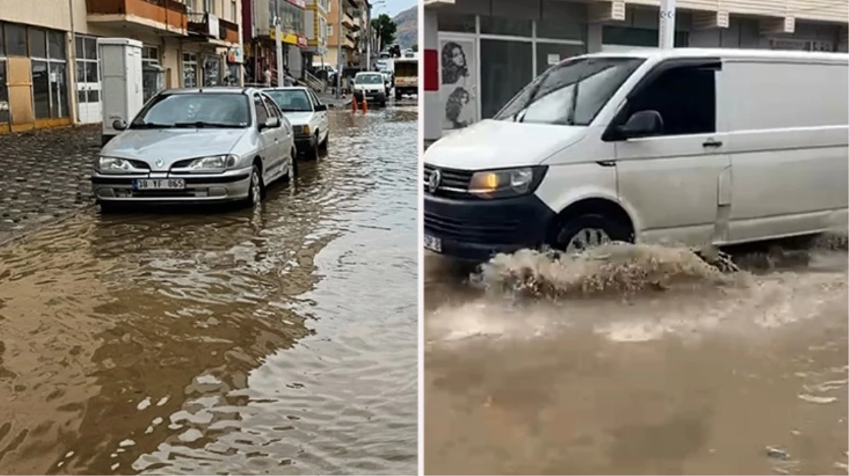 Adana\'nın Tufanbeyli ilçesinde aniden bastıran yağmur nedeniyle yollar göle döndü 