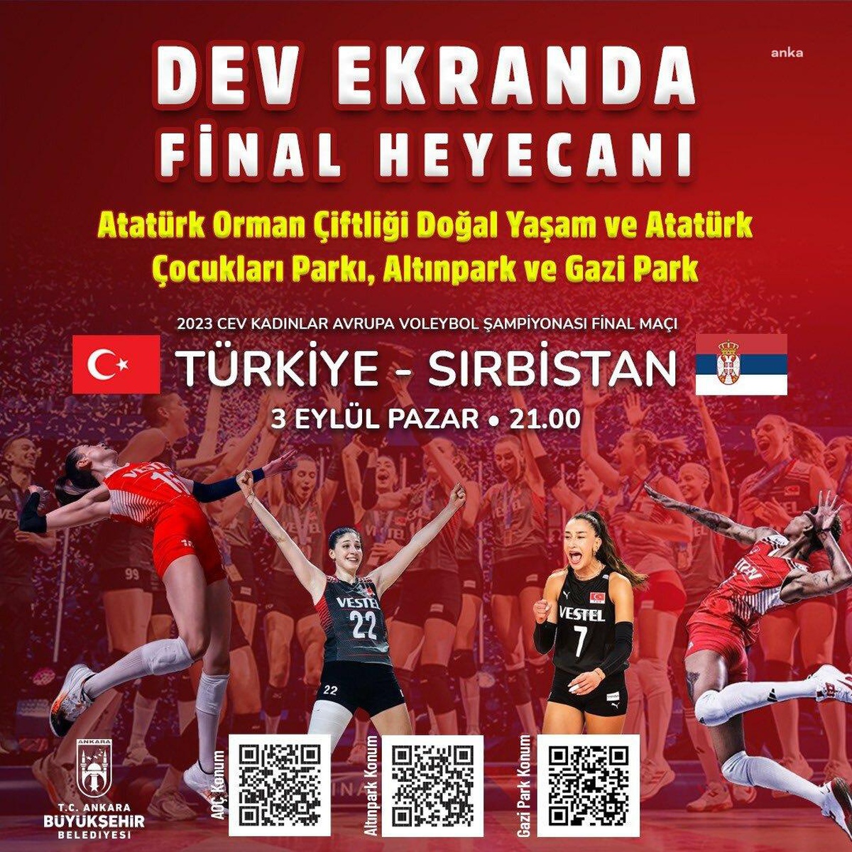 Ankara Büyükşehir Belediyesi, 2023 CEV Kadınlar Voleybol Şampiyonası Final Maçını Dev Ekranlardan Yayınlayacak