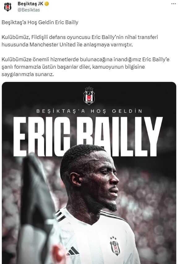 Beşiktaş, Manchester United'dan Eric Bailly'i kadrosuna kattı Beşiktaş, Manchester United'dan Eric Bailly'i kadrosuna kattı