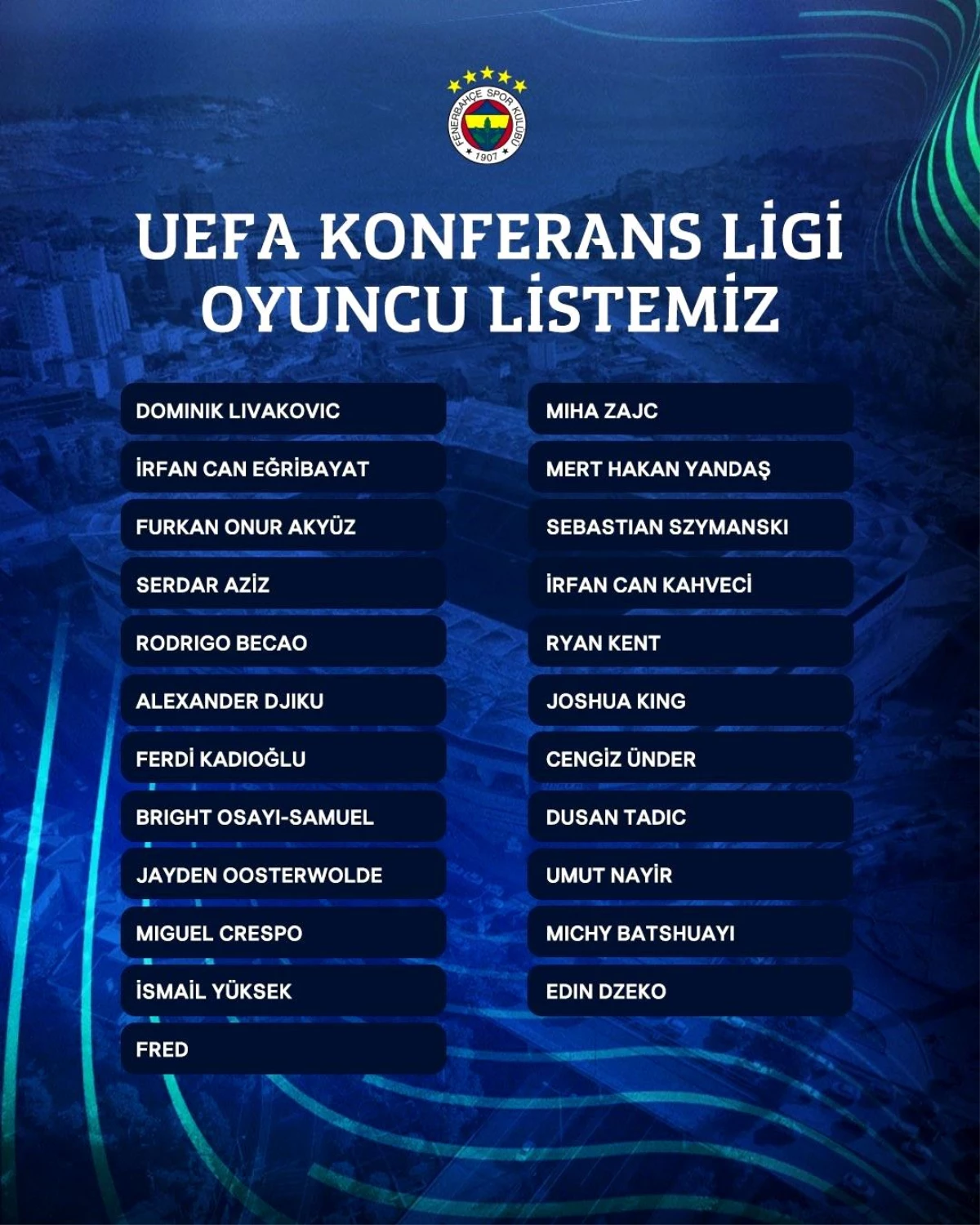 Fenerbahçe, UEFA\'ya oyuncu listesini bildirdi