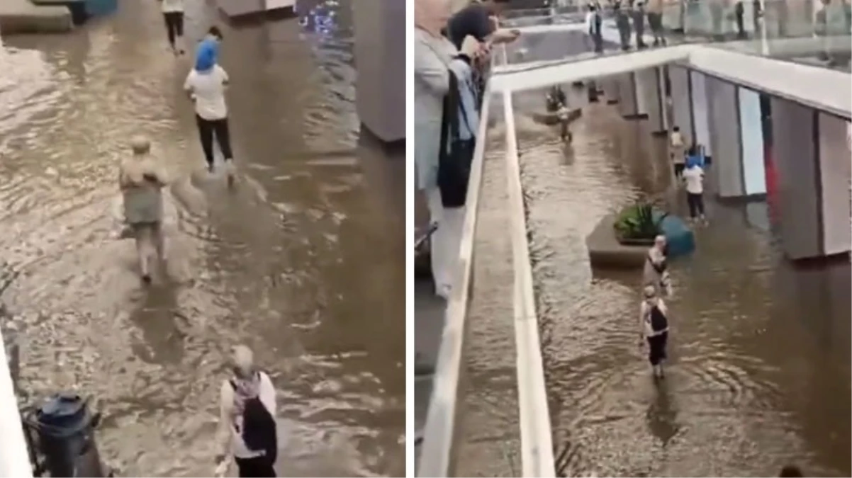 İstanbul\'daki şiddetli yağış nedeniyle İkitelli\'deki AVM\'yi su bastı