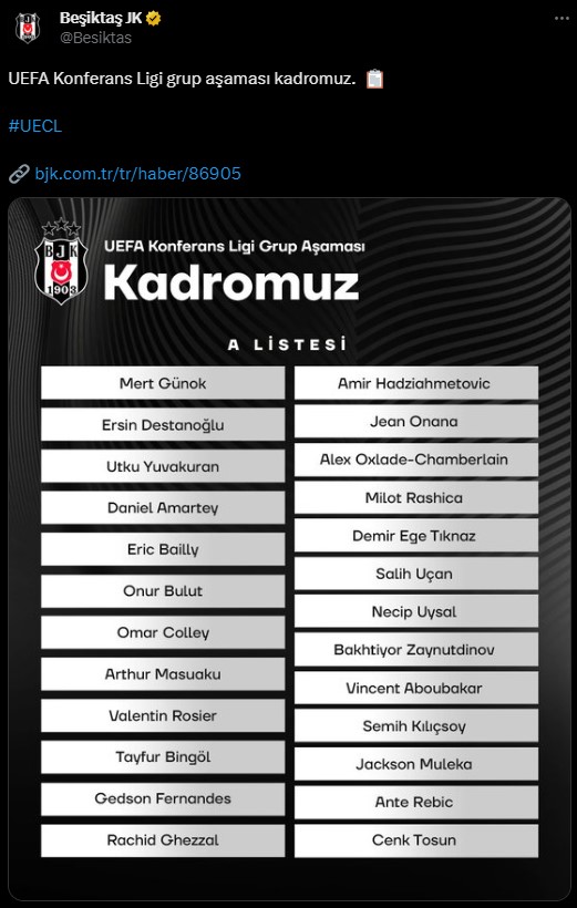 Şenol Güneş, Eric Bailly hakkındaki kararını verdi! İşte Beşiktaş'ın Konferans Ligi kadrosu