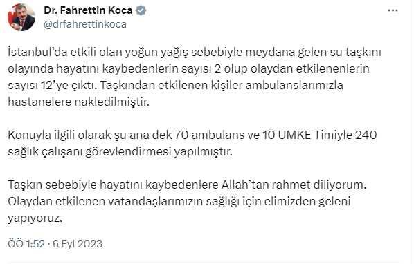 Bakan Koca, İstanbul'daki son durumu aktardı: 12 kişi hastanelere kaldırıldı