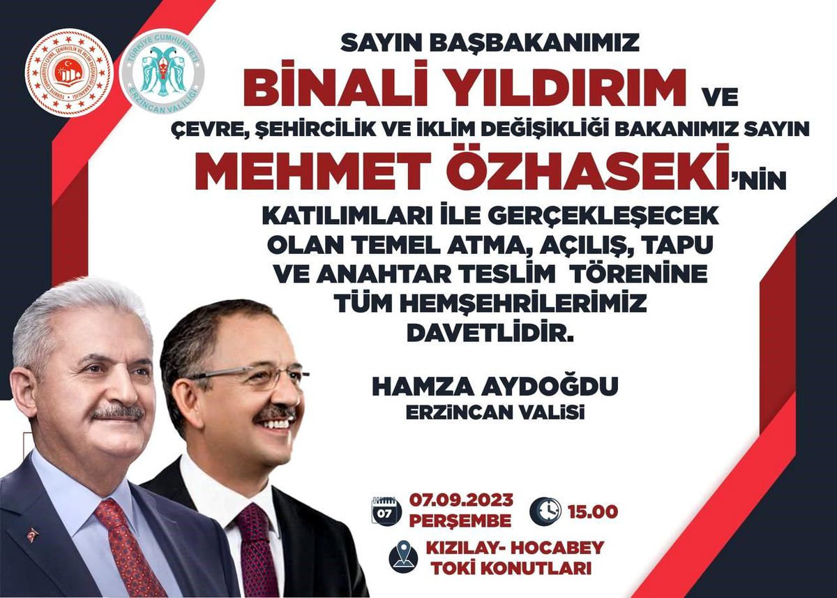 Bakan Özhaseki Erzincan\'a geliyor