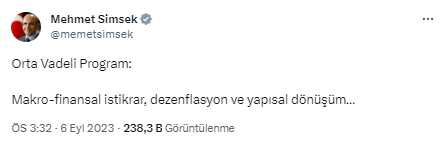 Bakan Şimşek Orta Vadeli Programı bir cümleyle özetledi Bakan Şimşek Orta Vadeli Programı bir cümleyle özetledi