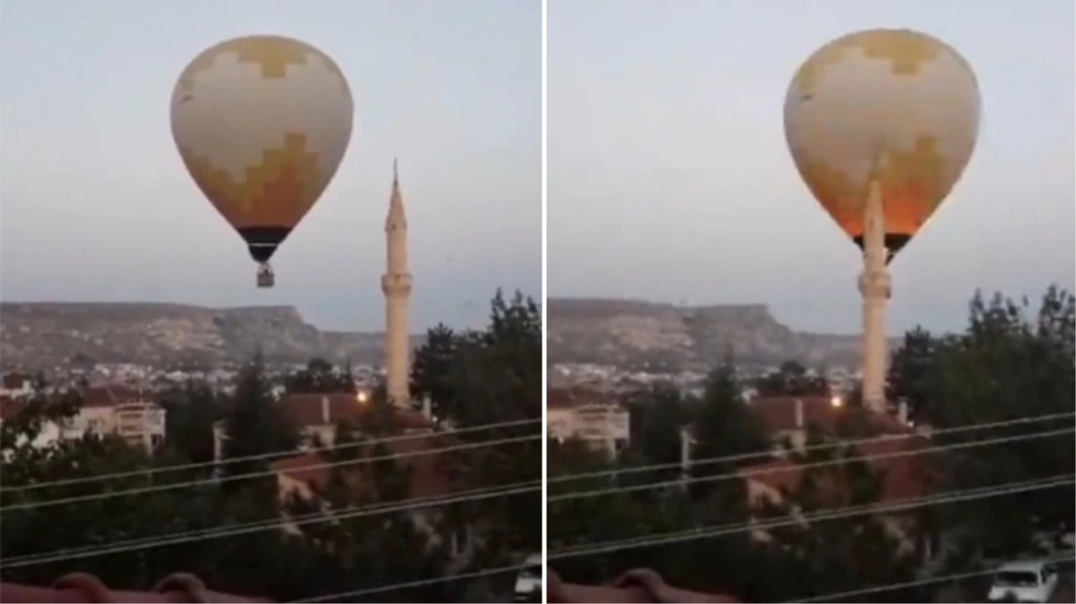 Kapadokya\'da sıcak hava balonu, minarenin alemine çarptı