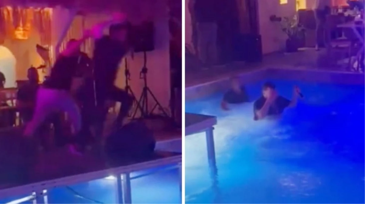 Türkücü Murat Kurşun, konser esnasında hayranı tarafından havuza atıldı