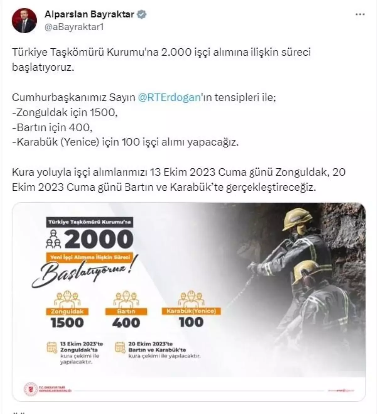 Türkiye Taşkömürü Kurumuna 2 bin işçi alınacak