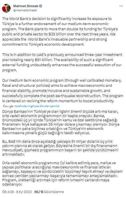 Bakan Şimşek'ten Dünya Bankası'nın Türkiye hamlesine ilk yorum: Bu karar OVP'nin onayıdır Bakan Şimşek'ten Dünya Bankası'nın Türkiye hamlesine ilk yorum: Bu karar OVP'nin onayıdır