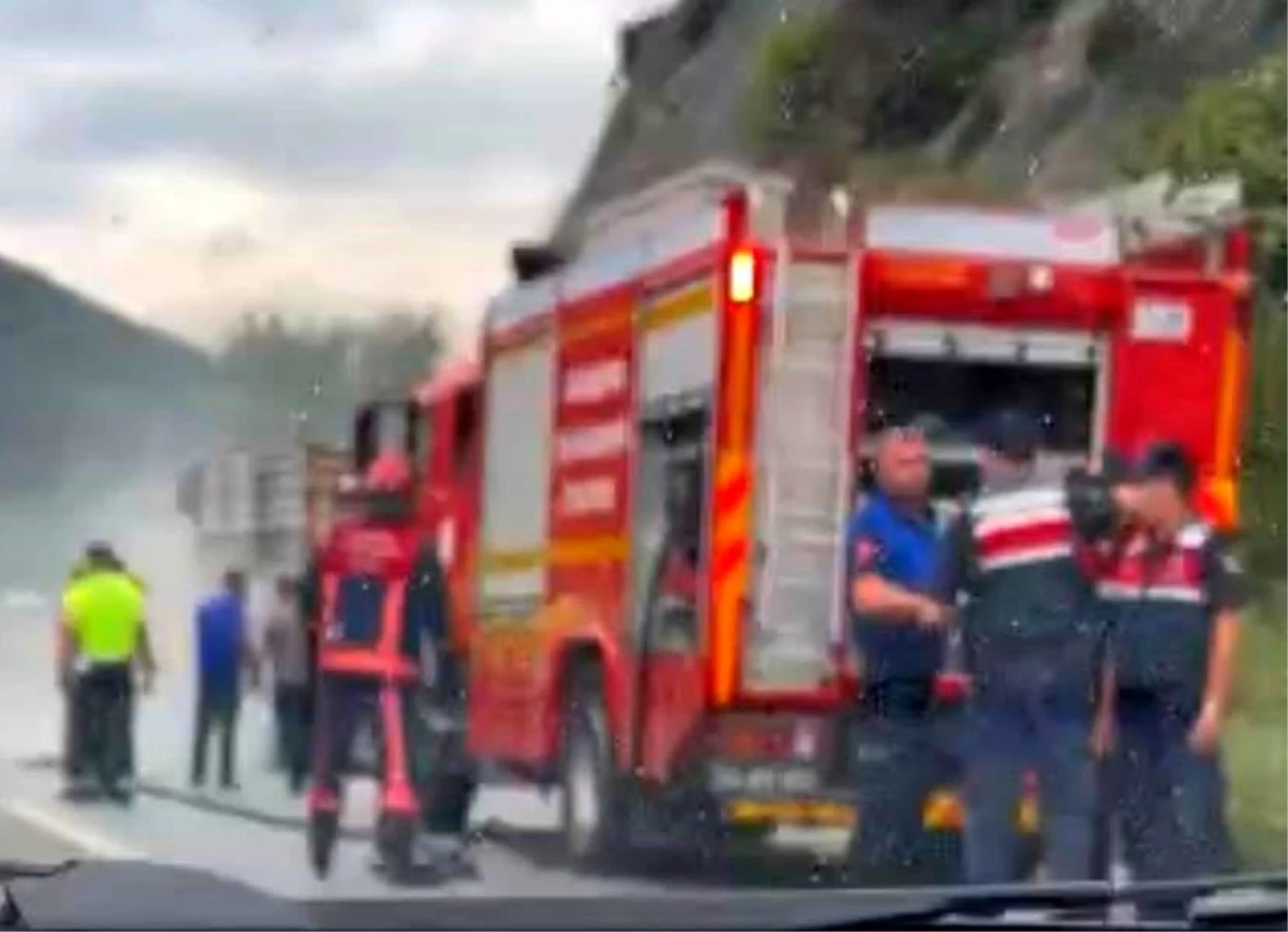 Sakarya\'da Tırın Dorsesi Alev Aldı, Uzun Araç Kuyrukları Oluştu