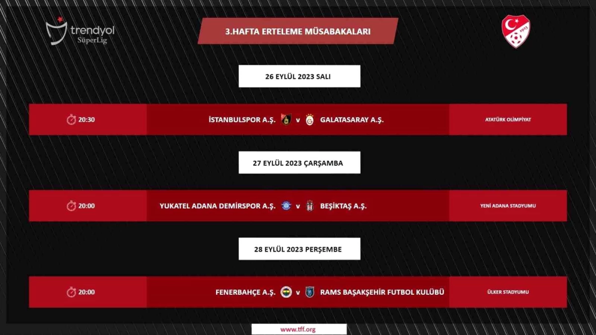 Süper Lig\'in 3. hafta erteleme maçlarının programı açıklandı