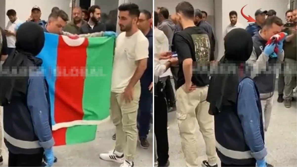 Azerbaycan bayrağını öpen polis takdir topladı