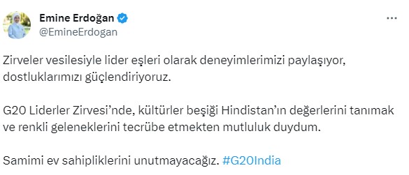 Emine Erdoğan'dan, G20 Liderler Zirvesi paylaşımı