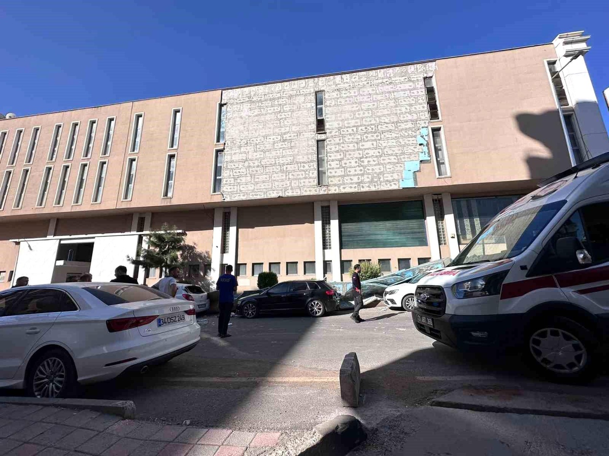 Diyarbakır\'da Otomobillerin Üzerine Düşen İş Yerinin Dış Cephe Kaplaması Maddi Hasara Yol Açtı