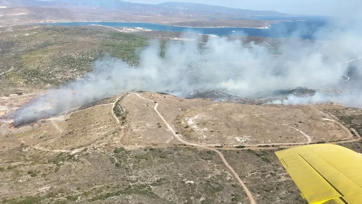 İzmir Çeşme\'de çöplükte çıkan yangın otluk alana sıçradı