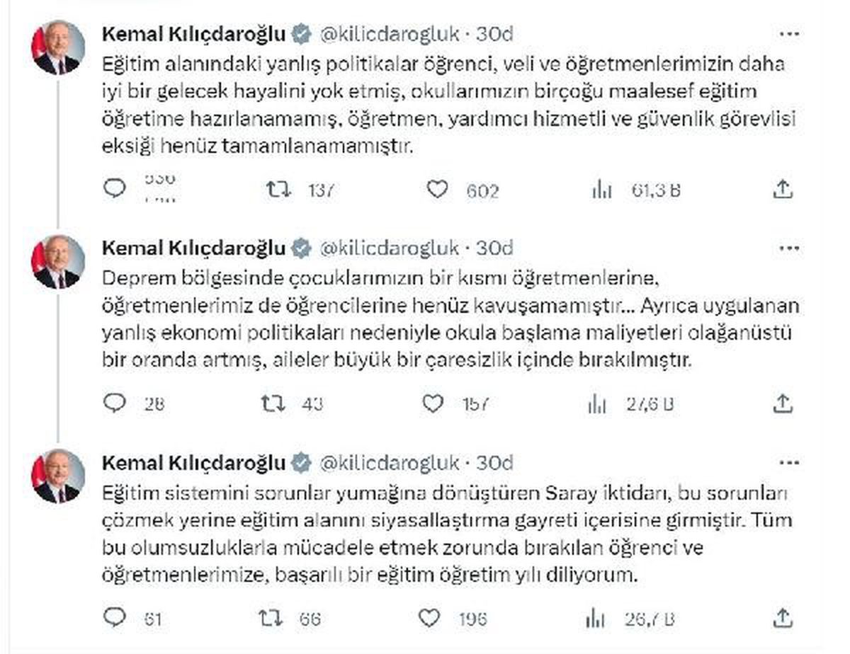 Kılıçdaroğlu: Okullarımız hazırlanamadı, eksiklikler tamamlanamadı